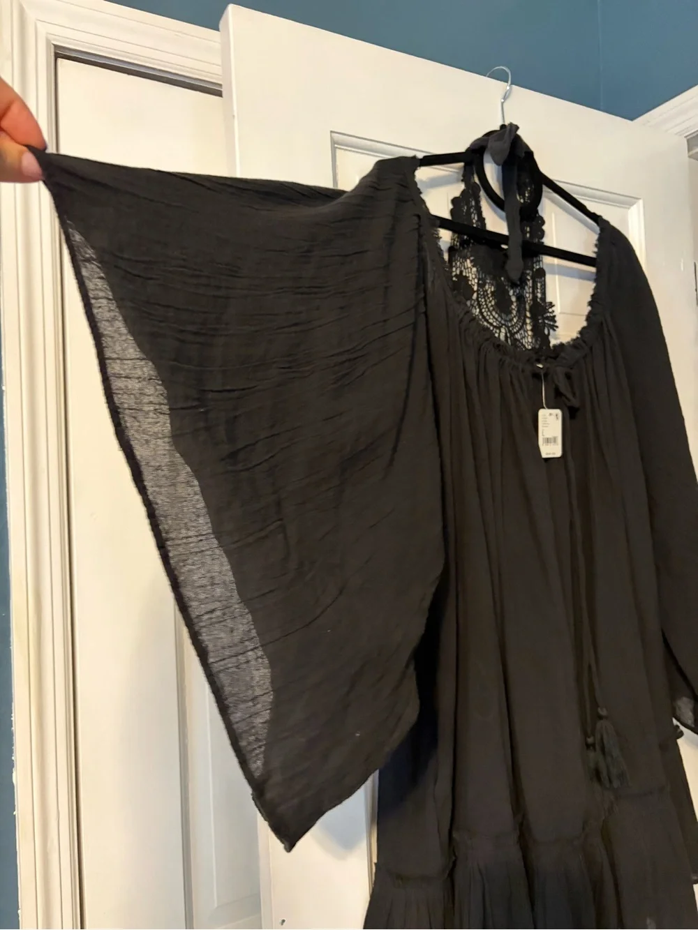 Free People Black Crochet Yoke Bohemian Tunic